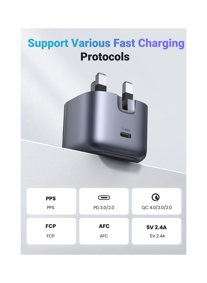 Ugreen - Nexode USB C Charger [GaN Tech] 20W Mini USB-C Power Adapter iPhone Charger Type C Foldable Wall Fast Charger PD Charging USB Plug for iPhone 14 Pro Max/13/12/SE/11,Samsung,Xiaomi,Oneplus,etc Grey - Image 1