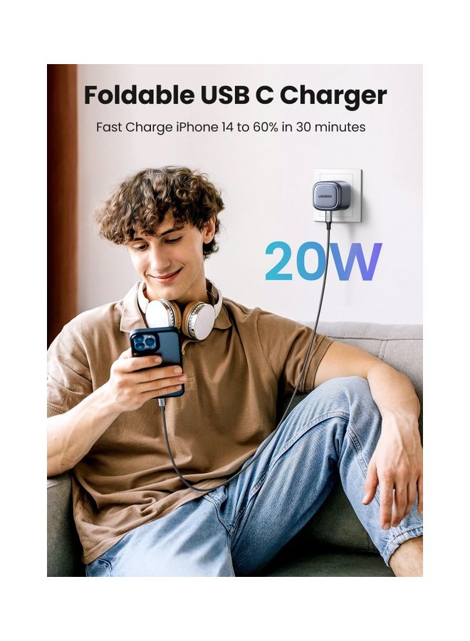 Ugreen - Nexode USB C Charger [GaN Tech] 20W Mini USB-C Power Adapter iPhone Charger Type C Foldable Wall Fast Charger PD Charging USB Plug for iPhone 14 Pro Max/13/12/SE/11,Samsung,Xiaomi,Oneplus,etc Grey - Image 1