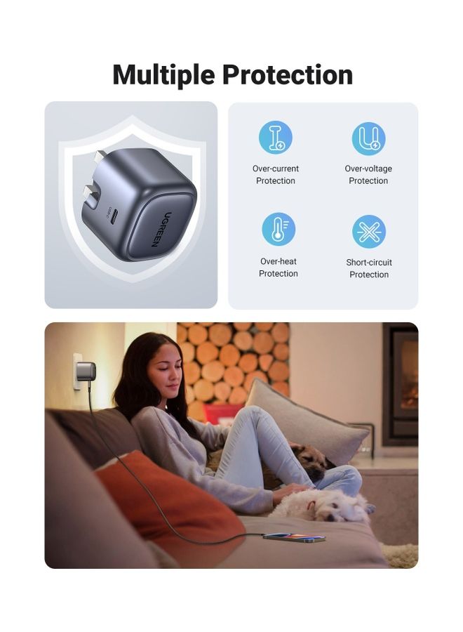 Ugreen - Nexode USB C Charger [GaN Tech] 20W Mini USB-C Power Adapter iPhone Charger Type C Foldable Wall Fast Charger PD Charging USB Plug for iPhone 14 Pro Max/13/12/SE/11,Samsung,Xiaomi,Oneplus,etc Grey - Image 1