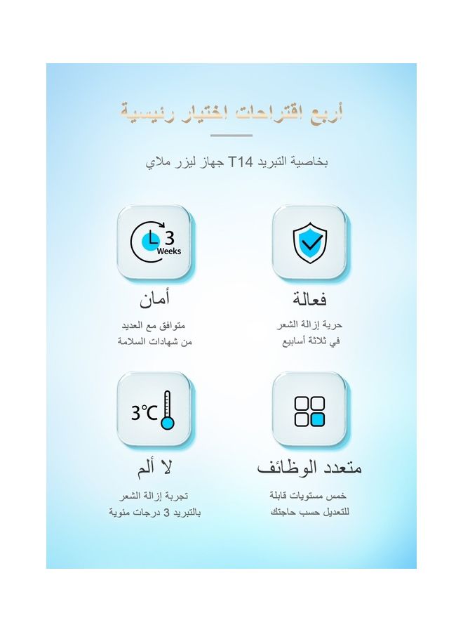 ملاي - أحدث جهاز إزالة الشعر المنزلي T14 مع بيكيني ومصباح للوجه غير مؤلم 3 درجة ضغط بارد 500000 نبضة ليزر 5 مستويات - Image 1