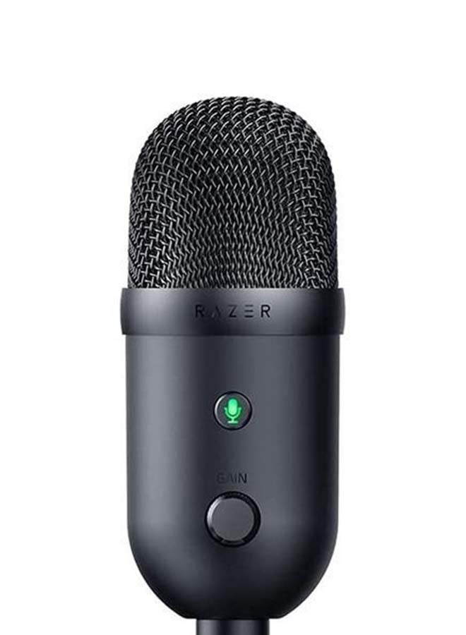 ريزر - ميكروفون سيرين V2 X بمنفذ USB: ميكروفون مكثف بنمط التقاط قلبي فائق مقاس 25 مم، ومحدد رقمي وتناظري، ومراقبة للميكروفون، وأزرار كتم/ كسب وممتص صدمات مدمج - لون أسود - Image 1