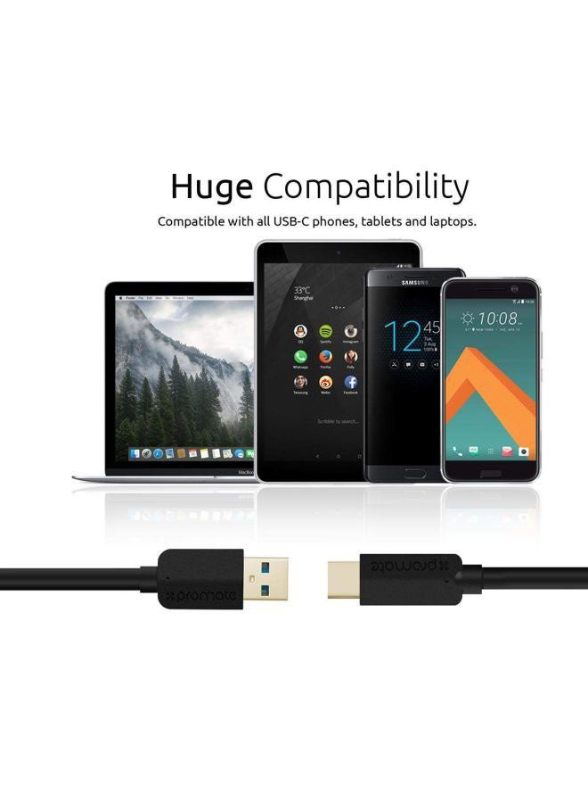 USB 3.1 Type C to USB-A Sync and Charge Cable with High-Speed Data Transfer Black