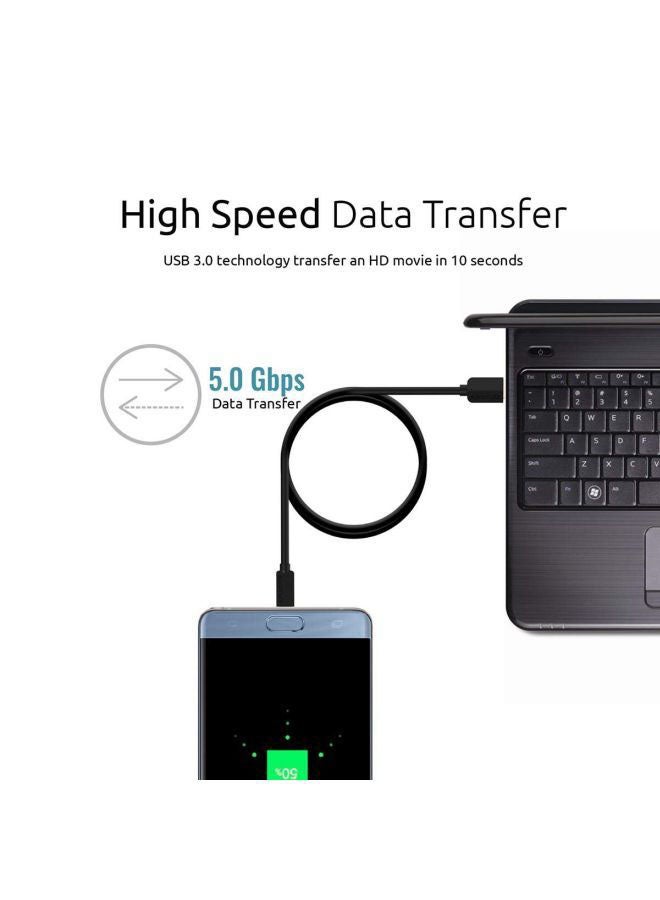USB 3.1 Type C to USB-A Sync and Charge Cable with High-Speed Data Transfer Black
