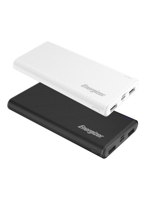 Bundle of 2x 10000 mAh Rapid Charging Power Bank, Dual USB-A Outputs and Type-C, Micro USB Inputs, Slim, Compact with PowerSafe Management Black and White