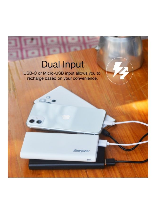 Energizer - Bundle of 2x 10000 mAh Rapid Charging Power Bank, Dual USB-A Outputs and Type-C, Micro USB Inputs, Slim, Compact with PowerSafe Management Black and White - Image 1
