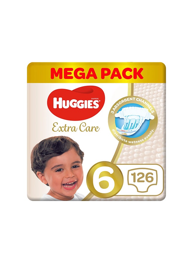Huggies - Extra Care Baby Diapers, Size 6, 15+ Kg, 126 Count (42 x 3) - Mega Pack, Gental Skin Care, Dermatologist Approved - Image 1