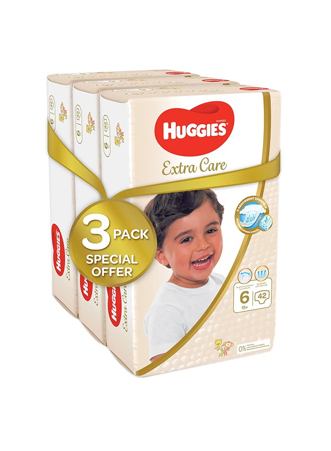 Huggies - Extra Care Baby Diapers, Size 6, 15+ Kg, 126 Count (42 x 3) - Mega Pack, Gental Skin Care, Dermatologist Approved - Image 1