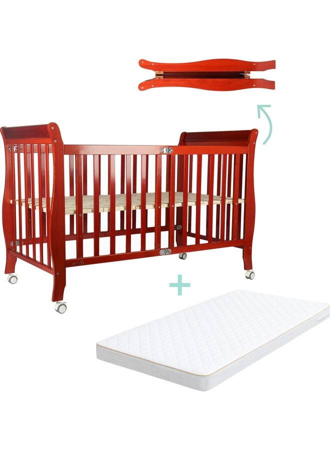 Moon Wooden Foldable Baby Crib 129x69x96 With Mattress 126x65x7 Cm  - Image 1