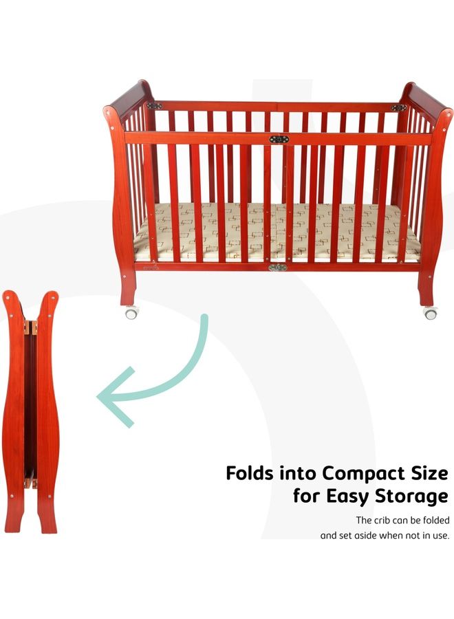 Moon Wooden Foldable Baby Crib 129x69x96 With Mattress 126x65x7 Cm  - Image 4