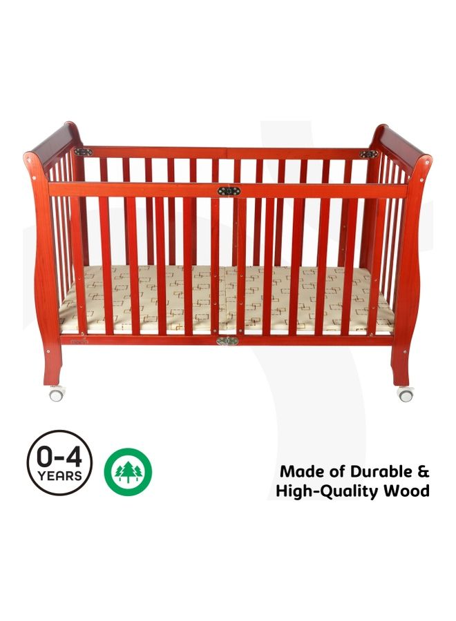 Moon Wooden Foldable Baby Crib 129x69x96 With Mattress 126x65x7 Cm  - Image 3
