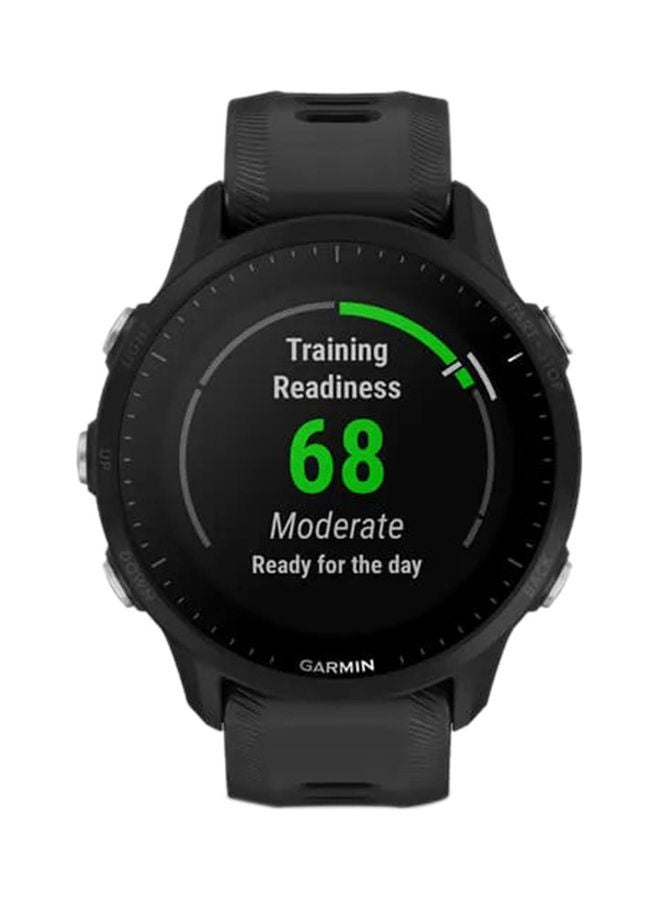 GARMIN - Forerunner 955 - 46.5MM - Solar - Up To 49 Hours Battery Life In GPS Mode With Solar Charging - 1.3"inch Sunlight-Visible Display, Scratch Resistant, Corning® Gorilla® Glass Dx, Heart Rate Monitor, All Day Stress Monitor, Advanced GPS Features, Built-in GNSS and Sports App, iOS and Android Compatible Black - Image 1