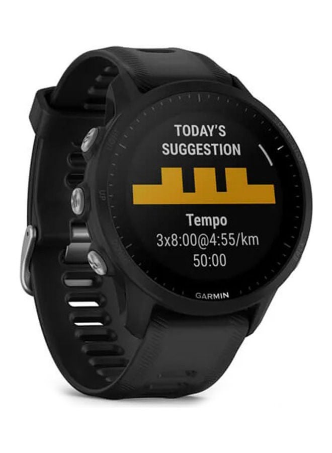 GARMIN - Forerunner 955 - 46.5MM - Solar - Up To 49 Hours Battery Life In GPS Mode With Solar Charging - 1.3"inch Sunlight-Visible Display, Scratch Resistant, Corning® Gorilla® Glass Dx, Heart Rate Monitor, All Day Stress Monitor, Advanced GPS Features, Built-in GNSS and Sports App, iOS and Android Compatible Black - Image 1