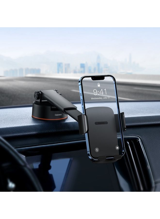 Baseus - Car Phone Holder, Adjustable Car Phone Mount Cradle 360° Rotation for Car with One Button Release and Strong Sticky Gel Pad Applicable Windscreen and Dashboard for iPhone 14 Pro Max 13 12 Samsung and Many More Black - Image 1