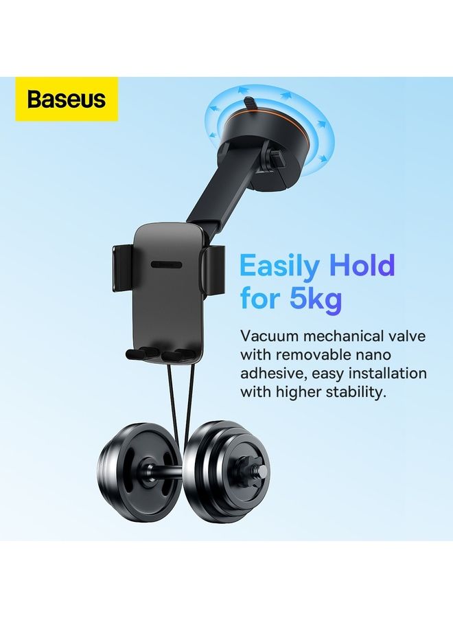 Baseus - Car Phone Holder, Adjustable Car Phone Mount Cradle 360° Rotation for Car with One Button Release and Strong Sticky Gel Pad Applicable Windscreen and Dashboard for iPhone 14 Pro Max 13 12 Samsung and Many More Black - Image 1