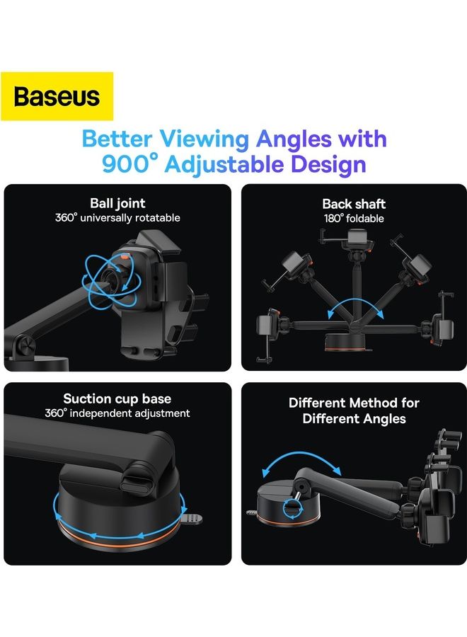 Baseus - Car Phone Holder, Adjustable Car Phone Mount Cradle 360° Rotation for Car with One Button Release and Strong Sticky Gel Pad Applicable Windscreen and Dashboard for iPhone 14 Pro Max 13 12 Samsung and Many More Black - Image 1