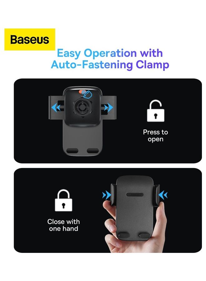 Baseus - Car Phone Holder, Adjustable Car Phone Mount Cradle 360° Rotation for Car with One Button Release and Strong Sticky Gel Pad Applicable Windscreen and Dashboard for iPhone 14 Pro Max 13 12 Samsung and Many More Black - Image 1