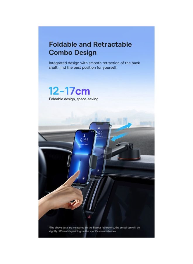 Baseus - Car Phone Holder, Adjustable Car Phone Mount Cradle 360° Rotation for Car with One Button Release and Strong Sticky Gel Pad Applicable Windscreen and Dashboard for iPhone 14 Pro Max 13 12 Samsung and Many More Black - Image 1