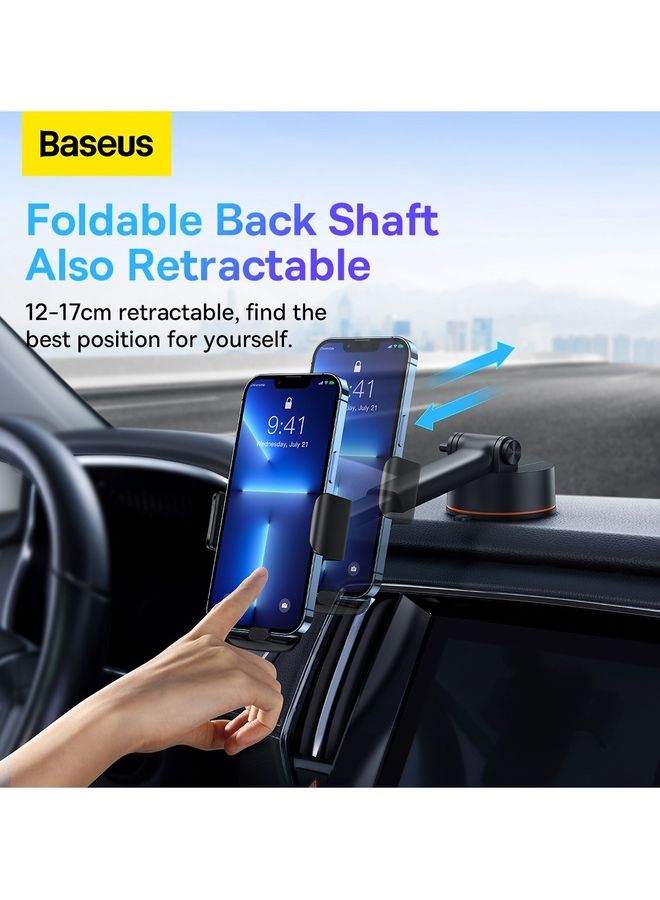 Baseus - Car Phone Holder, Adjustable Car Phone Mount Cradle 360° Rotation for Car with One Button Release and Strong Sticky Gel Pad Applicable Windscreen and Dashboard for iPhone 14 Pro Max 13 12 Samsung and Many More Black - Image 1