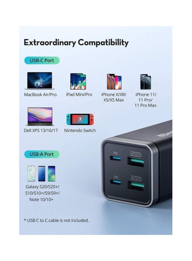 RAVPOWER Pioneer 65W Power Bank and Charging Dock 4 Ports Support PD Technology Black - Image 2