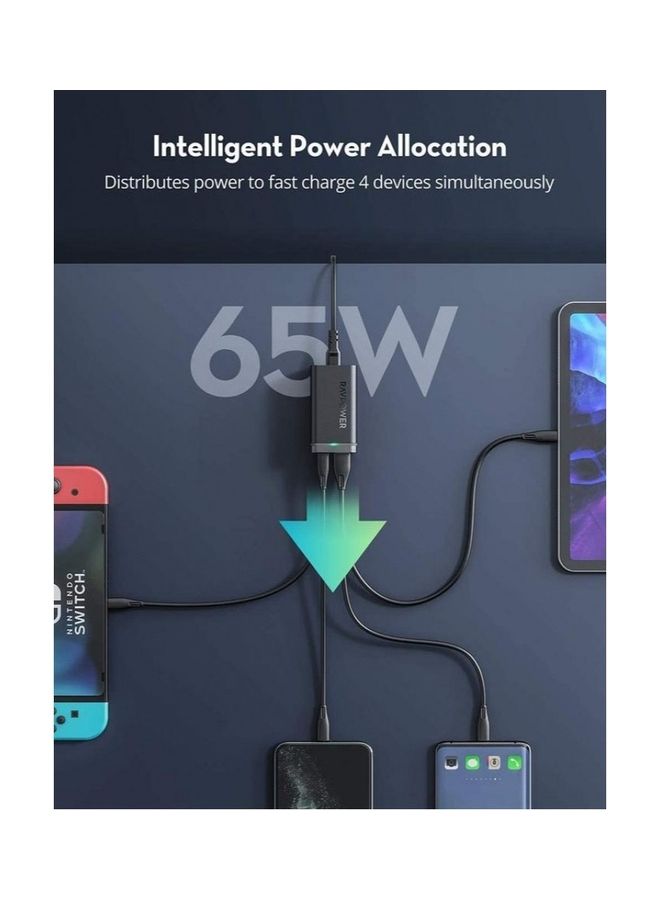 RAVPOWER Pioneer 65W Power Bank and Charging Dock 4 Ports Support PD Technology Black - Image 3