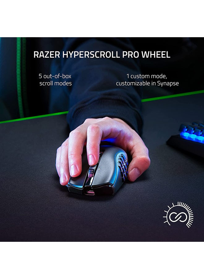 ريزر - ماوس الألعاب اللاسلكي Naga V2 Pro MMO، مستشعر بصري 30000 نقطة في البوصة، 2.4 جيجا هرتز، بلوتوث، لاسلكي وسلكي، 10/14/20 أزرار قابلة للبرمجة، 90 نقرات، بطارية تصل إلى 150 ساعة، أسود | RZ01-04400100-R3G1 - Image 1