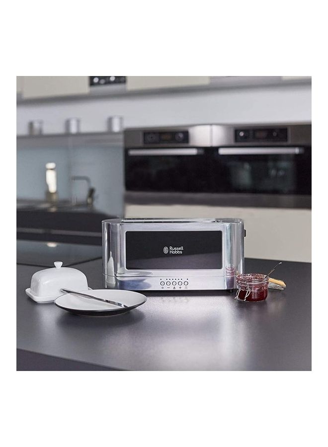 Russell Hobbs - Long Slot Toaster - 1420W, Toast Technology, 7 Settings, Defrost/Reheat/Cancel, Glass View, Stainless Steel 1420 W 23380 Silver - Image 1