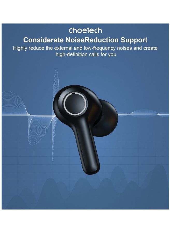 CHOETECH - Chotech True Wireless Earbuds, Big Bass 4 Mics Clear Calls automatic noise reduction IPX8 waterproof Sensitive touch control Comfortable to wear Bluetooth 5.2 Tiny Size black - Image 1