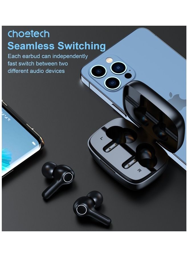 CHOETECH - Chotech True Wireless Earbuds, Big Bass 4 Mics Clear Calls automatic noise reduction IPX8 waterproof Sensitive touch control Comfortable to wear Bluetooth 5.2 Tiny Size black - Image 1