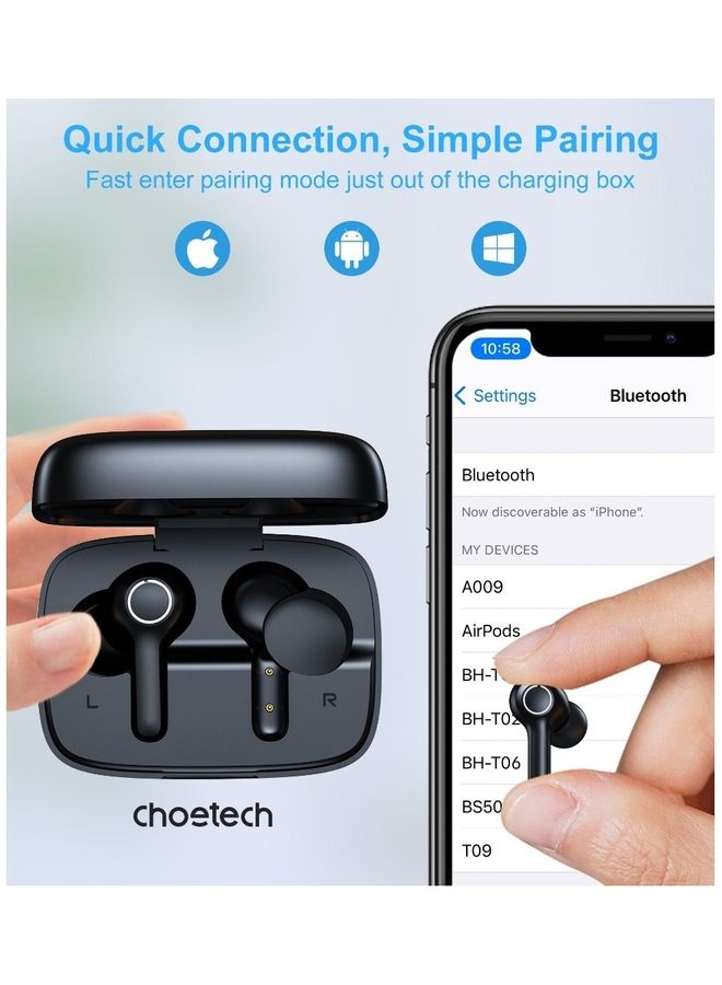 CHOETECH - Chotech True Wireless Earbuds, Big Bass 4 Mics Clear Calls automatic noise reduction IPX8 waterproof Sensitive touch control Comfortable to wear Bluetooth 5.2 Tiny Size black - Image 1