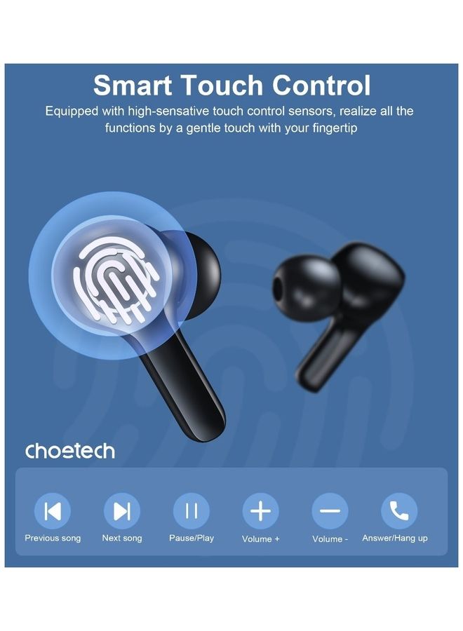 CHOETECH - Chotech True Wireless Earbuds, Big Bass 4 Mics Clear Calls automatic noise reduction IPX8 waterproof Sensitive touch control Comfortable to wear Bluetooth 5.2 Tiny Size black - Image 1