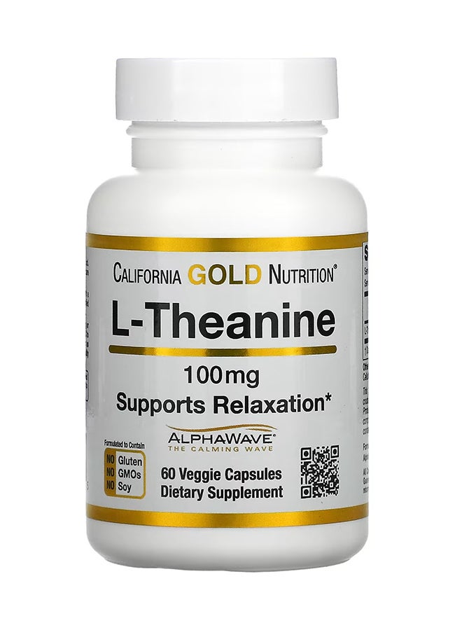 California Gold Nutrition L-Theanine Alphawave Supports Relaxation Calm Focus - 60 Capsules  - Image 1
