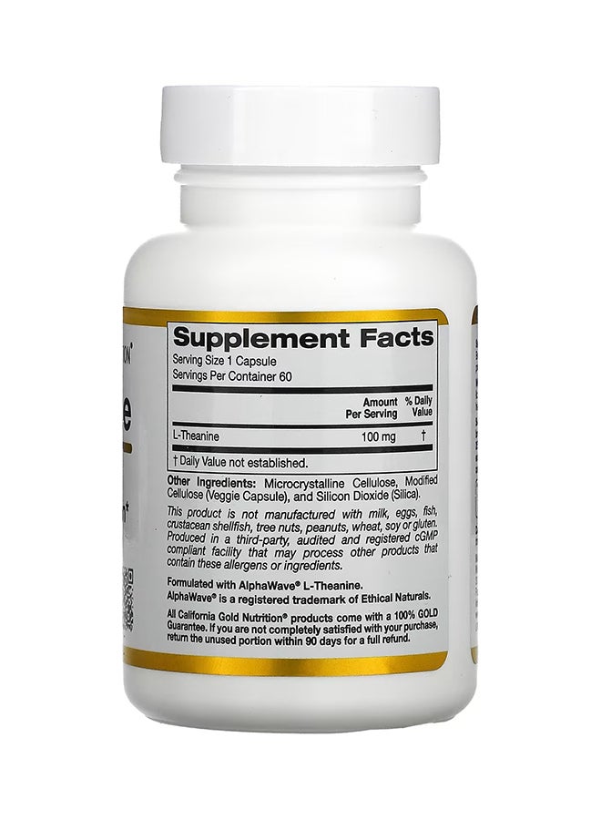 California Gold Nutrition L-Theanine Alphawave Supports Relaxation Calm Focus - 60 Capsules  - Image 2