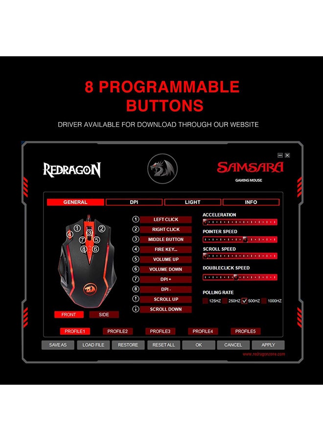 REDRAGON - Redragon M902 SAMSARA 16400 DPI High-Precision Programmable Laser Gaming Mouse for PC, Omron Micro Switches (Black) - Image 1