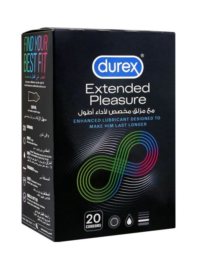 Durex Extended Pleasure Longer Lasting Condoms, 20-Pack 