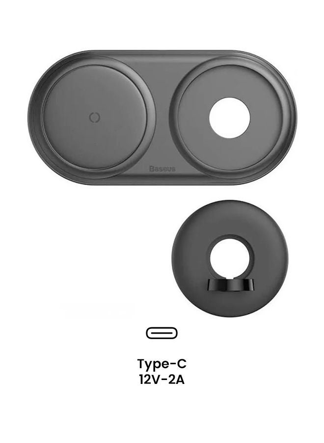 Baseus - Planet 2In1 Cable Winder+Wireless Charger Eu Wireless Charging Quick Charger 12V-2A Eu +Usb For Type-C 3A 1M Black - Image 1