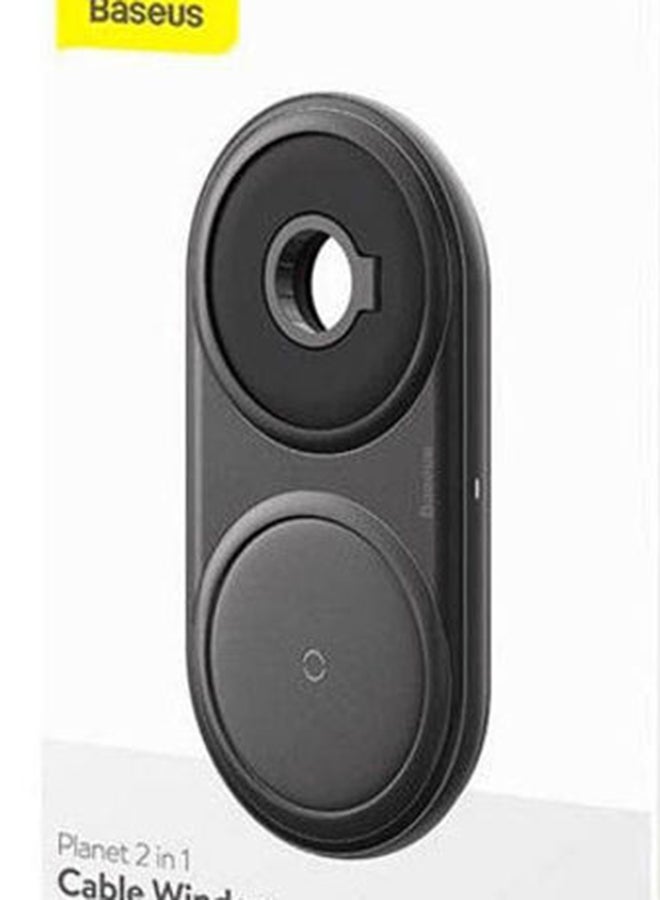 Baseus - Planet 2In1 Cable Winder+Wireless Charger Eu Wireless Charging Quick Charger 12V-2A Eu +Usb For Type-C 3A 1M Black - Image 1
