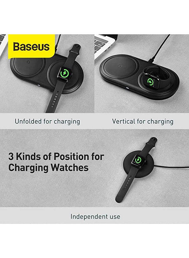 Baseus - Planet 2In1 Cable Winder+Wireless Charger Eu Wireless Charging Quick Charger 12V-2A Eu +Usb For Type-C 3A 1M Black - Image 1