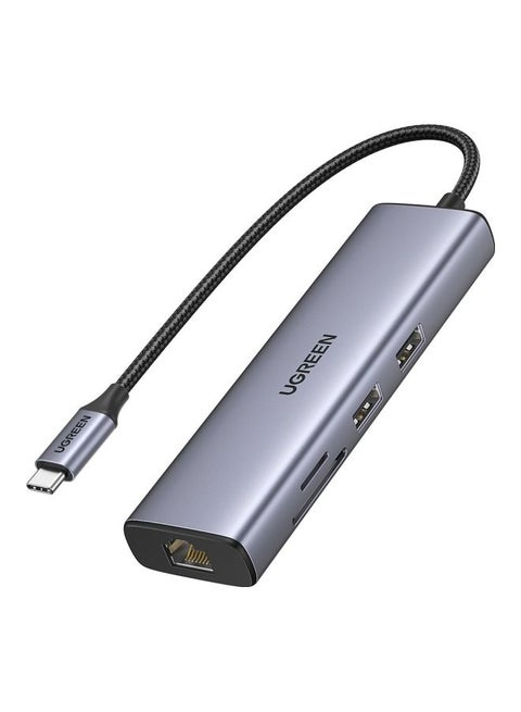 USB C Hub 7-in-1 4K 30Hz Type C to HDMI Dongle USB Hub Type C with Gigabit Ethernet USB 3.0 Ports 100W PD Charging SD TF Card Reader Adapter USB-C Hub for MacBook Pro Air 2022 HP XPS etc Grey