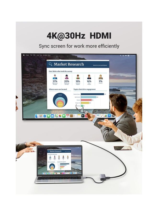 USB C Hub 7-in-1 4K 30Hz Type C to HDMI Dongle USB Hub Type C with Gigabit Ethernet USB 3.0 Ports 100W PD Charging SD TF Card Reader Adapter USB-C Hub for MacBook Pro Air 2022 HP XPS etc Grey
