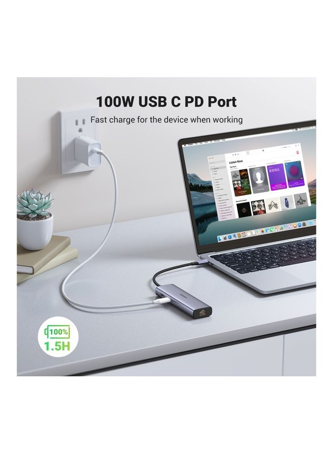 USB C Hub 7-in-1 4K 30Hz Type C to HDMI Dongle USB Hub Type C with Gigabit Ethernet USB 3.0 Ports 100W PD Charging SD TF Card Reader Adapter USB-C Hub for MacBook Pro Air 2022 HP XPS etc Grey