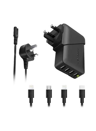 Combo Wall Charger 4 Ports 40W With IPhone 1M 2M Galaxy 1M Type C 1M Cables Black - v1672379944/N53373990A_1