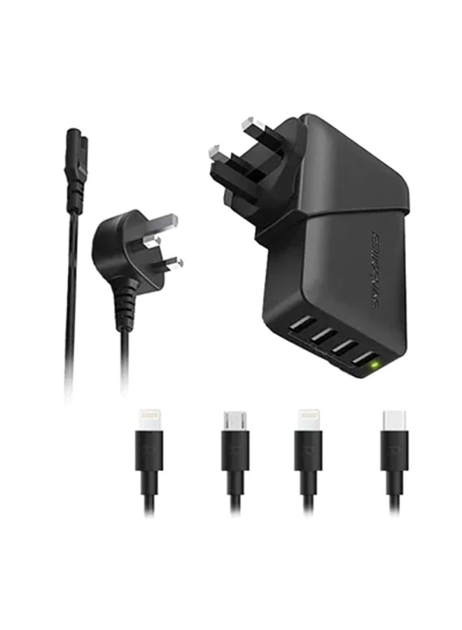 RAVPOWER Combo Wall Charger 4 Ports 40W With IPhone 1M 2M Galaxy 1M Type C 1M Cables Black 