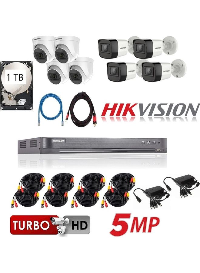 HIKVISION 5MP 8CH Kit 4x Indoor 4x Outdoor Full Kit with 1TB HDD With AI Functions  - Image 1