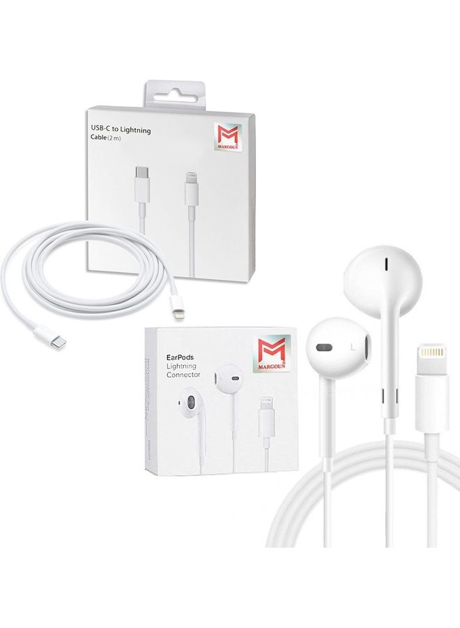 MARGOUN Earphones with Lightning Connector and USB-C to Lightning Cable White - Image 1