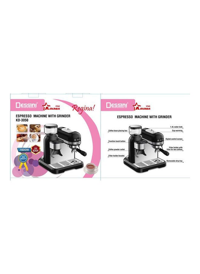 DESSINI - Espresso Machin with Grinder 1.4 L 1600 W KD3050 silver/black/clear - Image 1