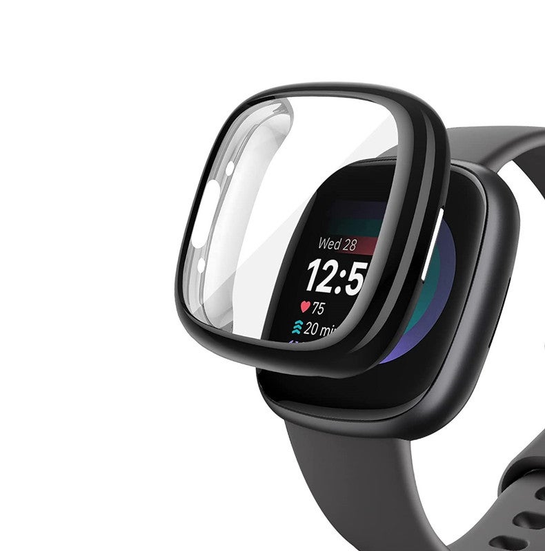 MARGOUN Fitbit Versa 4 Case / Fitbit Sense 2 Case Soft TPU Bumper Screen Protector Shockproof Full Coverage All-Around Protective Cover Black - Image 1