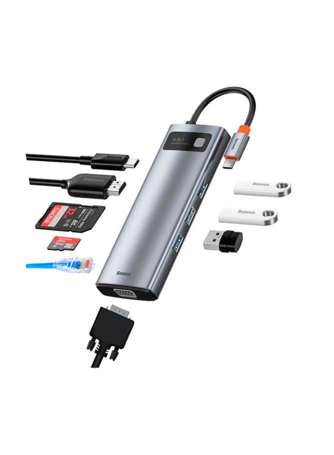 Baseus 9 in 1 USB C Hub Docking Station Adapter with 4K HDMI Power Delivery for MacBook Pro, Surface Pro, iPad Pro and Other Type C Devices Space Grey  - Image 1