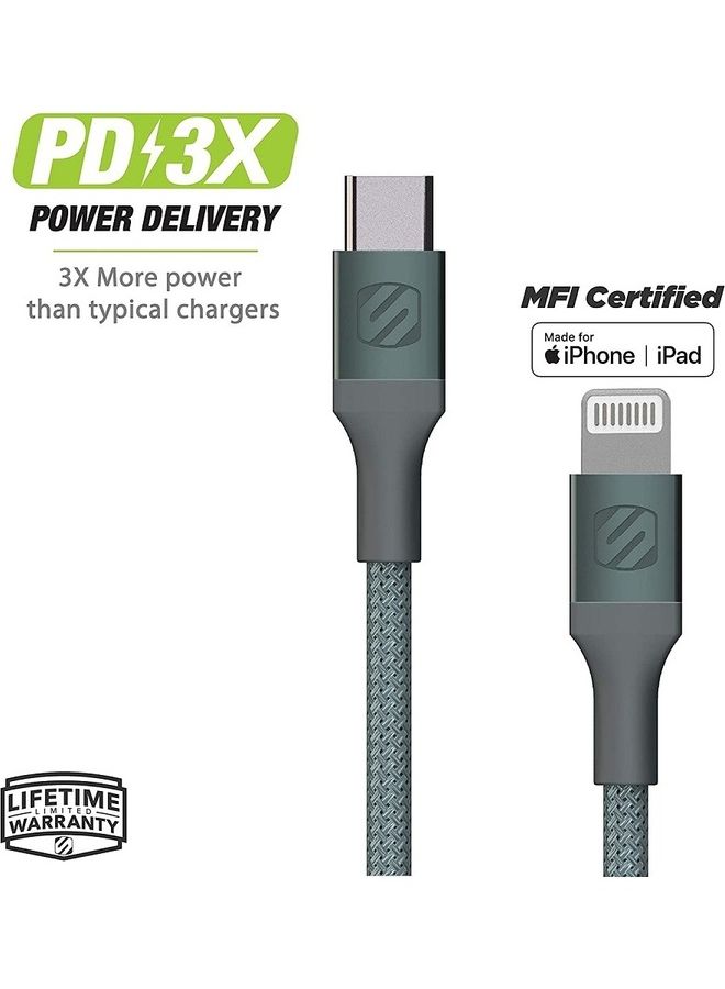 Scosche 8ft Strikeline MFi Certified Premium Charge & Sync Braided Cable Grey - Image 3