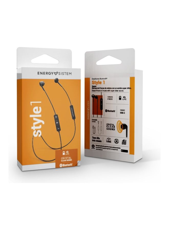 Energy Sistem - Earphones Bluetooth 5.1 Style 1 With Microphone 8h Battery Crystal Clear Sound Type C Space Black - Image 1
