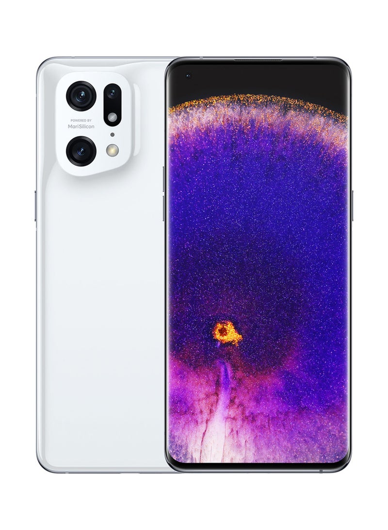 هاتف Find X5 Pro ثنائي الشريحة باللون الأبيض السيراميكي بذاكرة 12 جيجابايت وذاكرة 256 جيجابايت وشبكة الجيل الخامس إصدار الشرق الأوسط